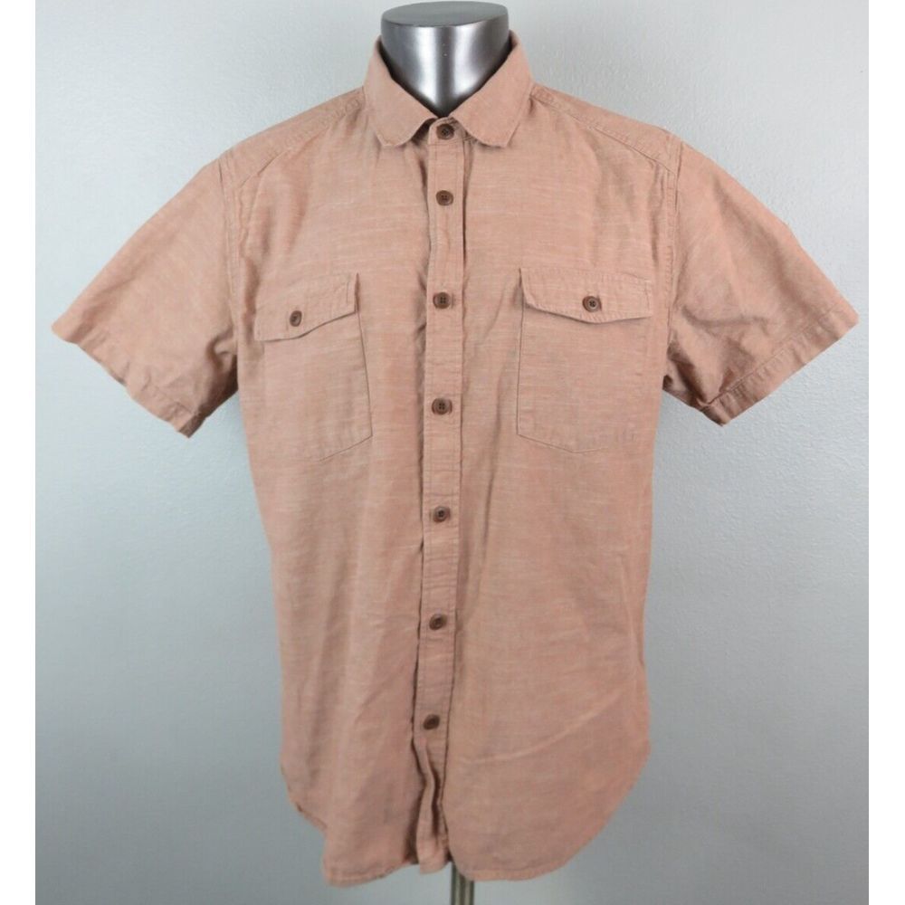 Mens FRYE Short Sleeve Button Front Shirt Red Rust Size XL Cotton Front Pockets